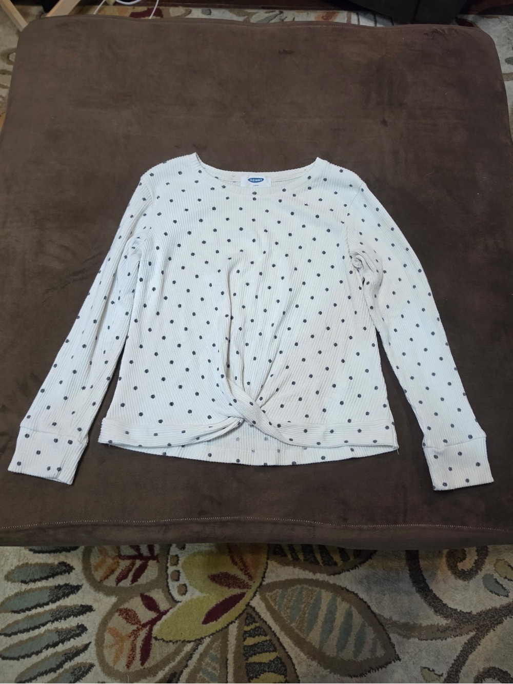 Old Navy Cream Ribbed Polka Dot Pullover - Black Dots - Picture 1 of 3